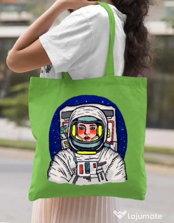 Sacosa din panza I need some space Verde mar