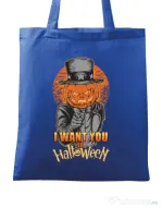 Sacosa din panza I want you to halloween Albastru regal