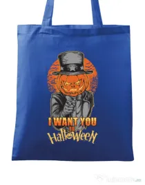 Sacosa din panza I want you to halloween Albastru regal