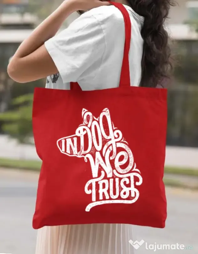 Sacosa din panza In dog we trust Rosu