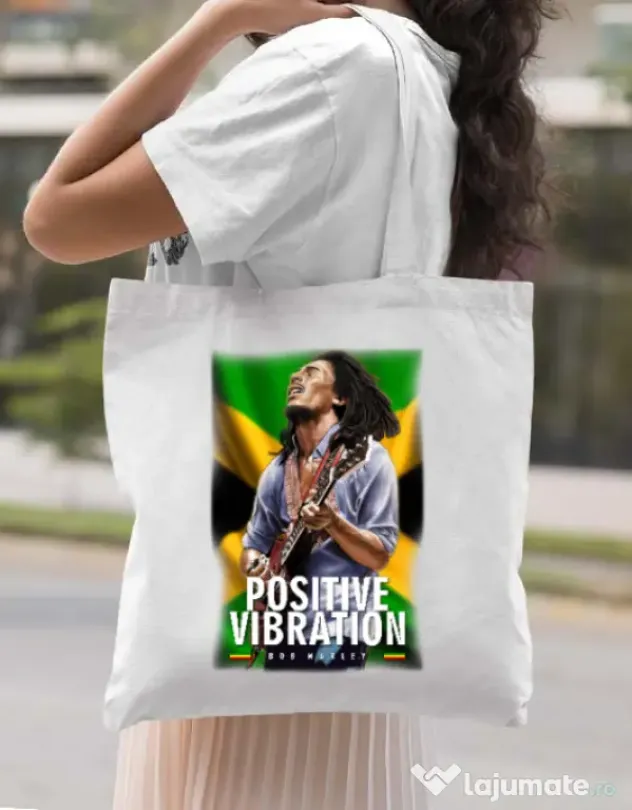 Sacosa din panza Jammin Alb