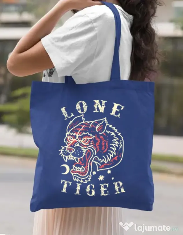 Sacosa din panza Lone tiger Albastru regal