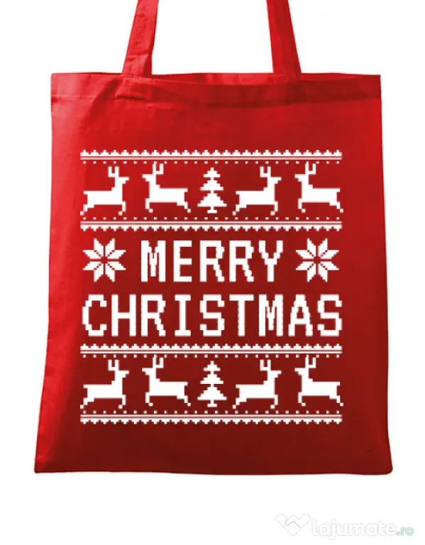 Sacosa din panza Merry Christmas Ugly Sweater Rosu