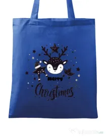 Sacosa din panza Merry schristmas Albastru regal
