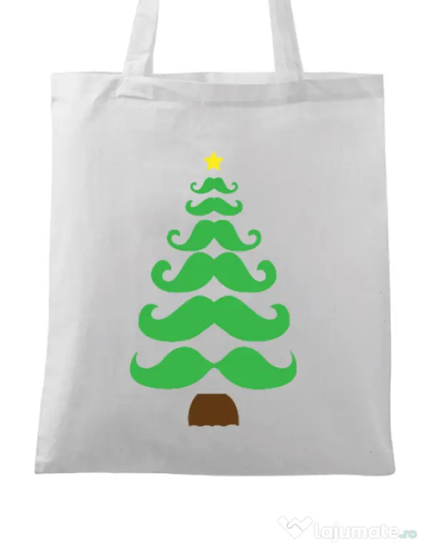 Sacosa din panza Moustache Christmas tree Alb