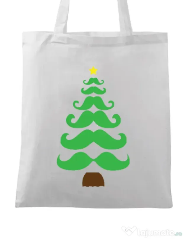 Sacosa din panza Moustache Christmas tree Alb