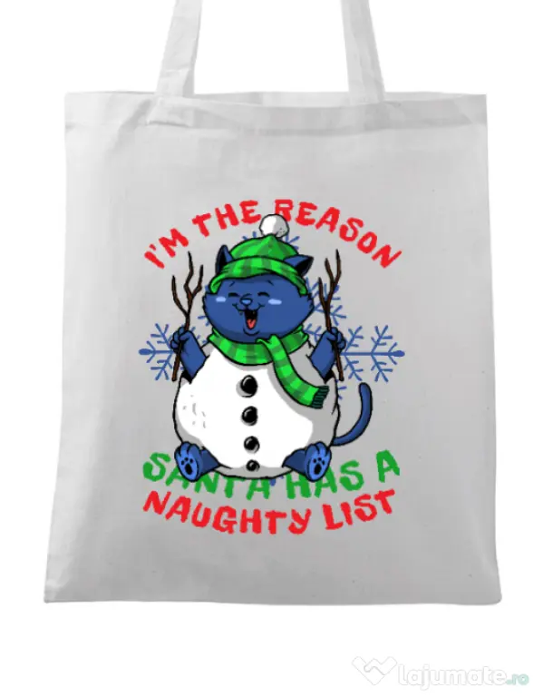Sacosa din panza Naughty List Alb