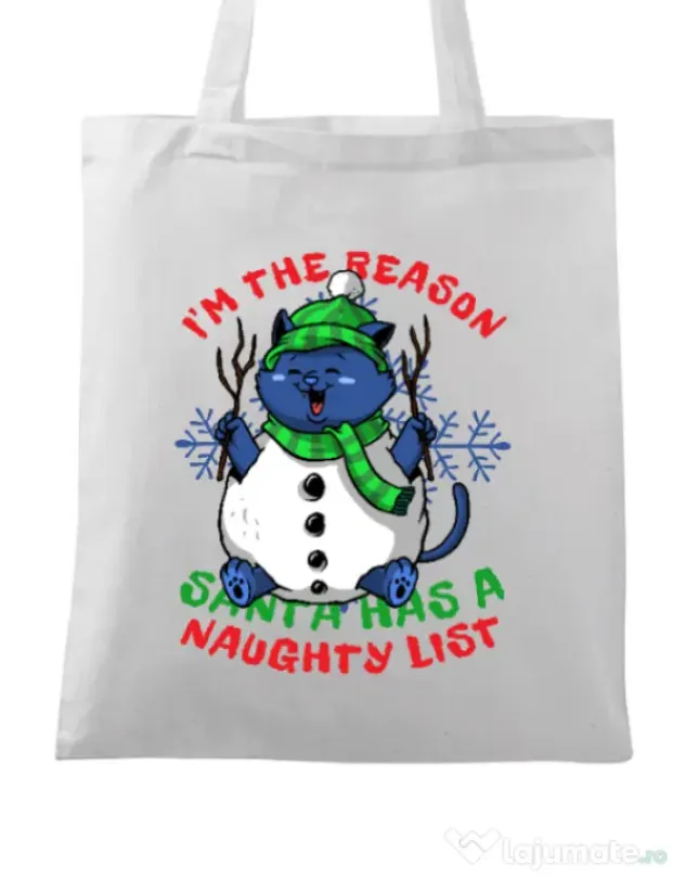 Sacosa din panza Naughty List Alb