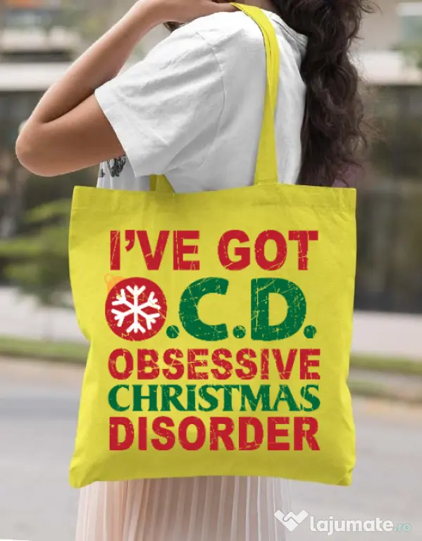Sacosa din panza Obsessive Christmas Disorder Galben