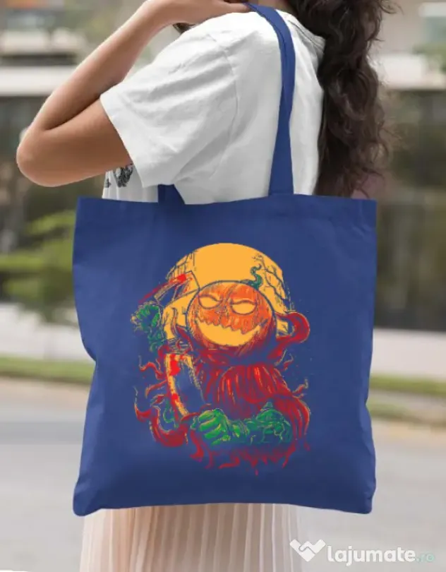 Sacosa din panza Pumpkinhead Butcher Albastru regal