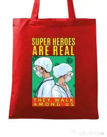 Sacosa din panza Real super heroes Rosu