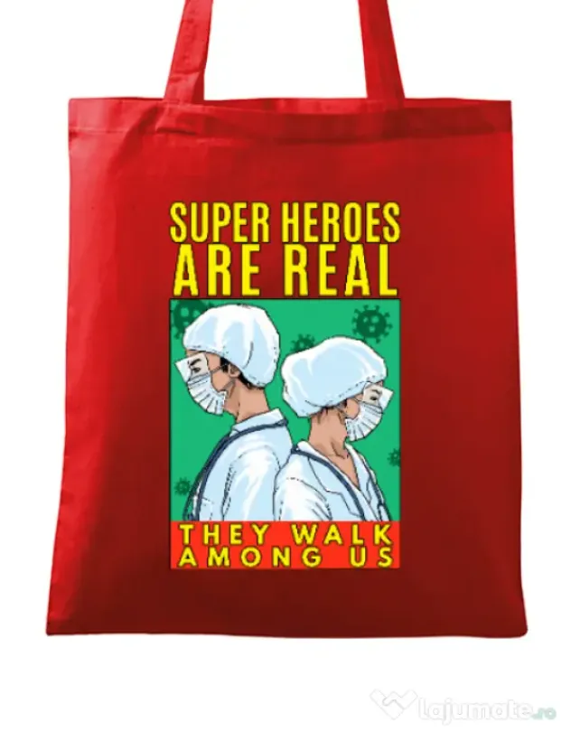 Sacosa din panza Real super heroes Rosu