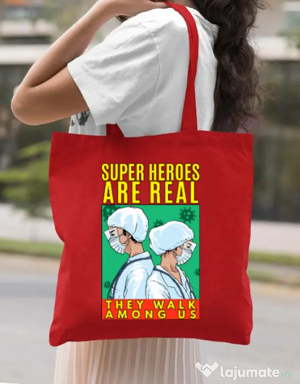 Sacosa din panza Real super heroes Rosu
