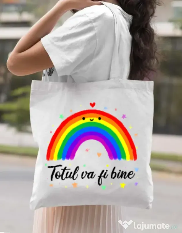 Sacosa din panza Totul va fi bine Alb