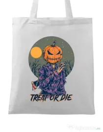 Sacosa din panza Treat or die Alb