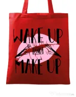 Sacosa din panza Wake up and make up Rosu
