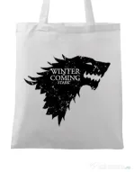 Sacosa din panza Winter is coming Stark Alb