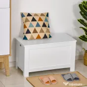 HOMCOM Banca de Depozitare Multifunctionala din Lemn MDF, 2 Manere si Deschidere cu Blocare de Siguranta, 81x40x46cm, Alb 