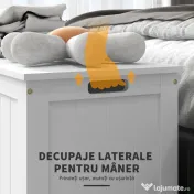 HOMCOM Banca de Depozitare Multifunctionala din Lemn MDF, 2 Manere si Deschidere cu Blocare de Siguranta, 81x40x46cm, Alb 