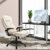 HOMCOM Scaun de Birou cu Înălțime Reglabilă, Fotoliu de Masaj din PU cu 6 Puncte Vibrante, 62x68x111-121 cm, Bej | Aosom Romania