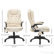 HOMCOM Scaun de Birou cu Înălțime Reglabilă, Fotoliu de Masaj din PU cu 6 Puncte Vibrante, 62x68x111-121 cm, Bej | Aosom Romania