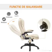 HOMCOM Scaun de Birou cu Înălțime Reglabilă, Fotoliu de Masaj din PU cu 6 Puncte Vibrante, 62x68x111-121 cm, Bej | Aosom Romania