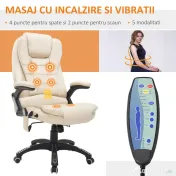 HOMCOM Scaun de Birou cu Înălțime Reglabilă, Fotoliu de Masaj din PU cu 6 Puncte Vibrante, 62x68x111-121 cm, Bej | Aosom Romania
