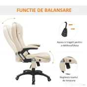 HOMCOM Scaun de Birou cu Înălțime Reglabilă, Fotoliu de Masaj din PU cu 6 Puncte Vibrante, 62x68x111-121 cm, Bej | Aosom Romania