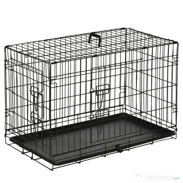 Cusca de transport pentru animale cu 2 usi cu inchidere de siguranta dubla, fir de otel si ABS 76×46×52cm Negru PawHut | Aosom Romania