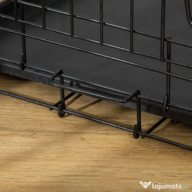 Cusca de transport pentru animale cu 2 usi cu inchidere de siguranta dubla, fir de otel si ABS 76×46×52cm Negru PawHut | Aosom Romania