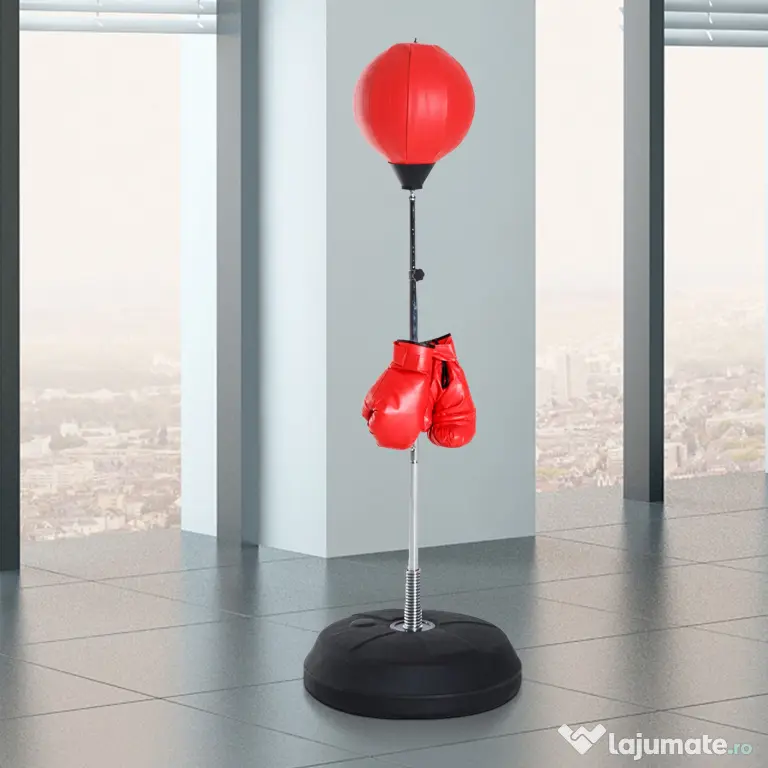 HOMCOM Sac de Box de Podea cu Înălțime Reglabilă, Mănuși de Box și Bază Umplută, 43x43x126-144 cm, Roșu | Aosom Romania