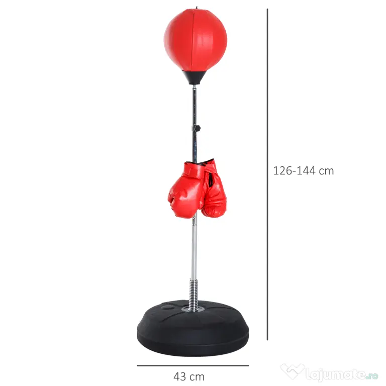HOMCOM Sac de Box de Podea cu Înălțime Reglabilă, Mănuși de Box și Bază Umplută, 43x43x126-144 cm, Roșu | Aosom Romania