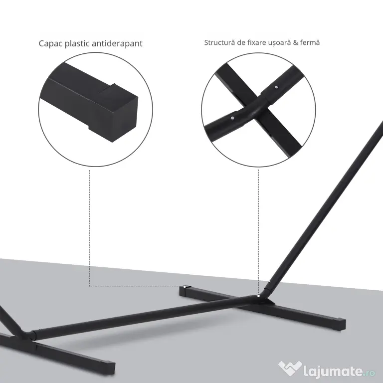 Outsunny Suport pentru Hamac, Capacitate Maximă 150Kg, Structură din Metal Rezistent, Negru, 360x92x115cm | Aosom Romania