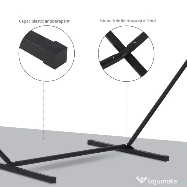 Outsunny Suport pentru Hamac, Capacitate Maximă 150Kg, Structură din Metal Rezistent, Negru, 360x92x115cm | Aosom Romania