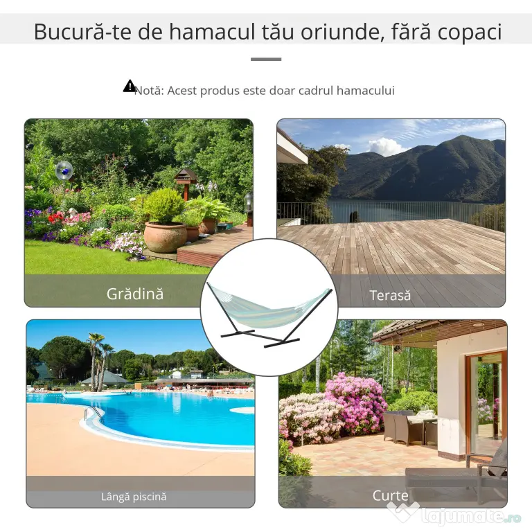 Outsunny Suport pentru Hamac, Capacitate Maximă 150Kg, Structură din Metal Rezistent, Negru, 360x92x115cm | Aosom Romania