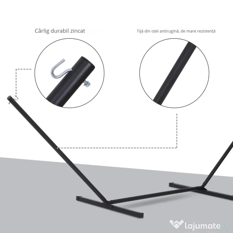 Outsunny Suport pentru Hamac, Capacitate Maximă 150Kg, Structură din Metal Rezistent, Negru, 360x92x115cm | Aosom Romania