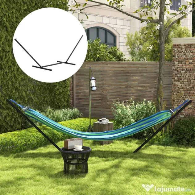 Outsunny Suport pentru Hamac, Capacitate Maximă 150Kg, Structură din Metal Rezistent, Negru, 360x92x115cm | Aosom Romania