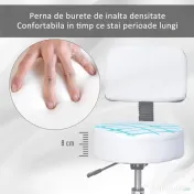 Taburet de Bar HOMCOM cu spatar inalt sezut capitonate, inaltime reglabila, tapiterie din piele ecologica, Max.sarcina 136kg alb | Aosom Romania
