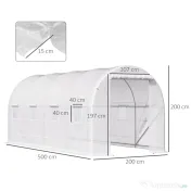 Outsunny Sera tunel cu 8 ferestre si usa rulanta, sera de gradina tunel pentru plante, 5x2x2m, alb | Aosom Romania 