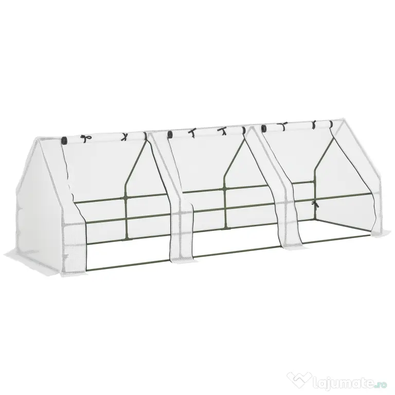 Outsunny Seră de Grădină Tip Tunel din PE pentru Cultivarea Plantelor și Florilor, cu Uși cu Fermoar, 270x90x90 cm, Alb | Aosom Romania