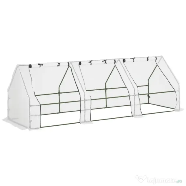 Outsunny Seră de Grădină Tip Tunel din PE pentru Cultivarea Plantelor și Florilor, cu Uși cu Fermoar, 270x90x90 cm, Alb | Aosom Romania