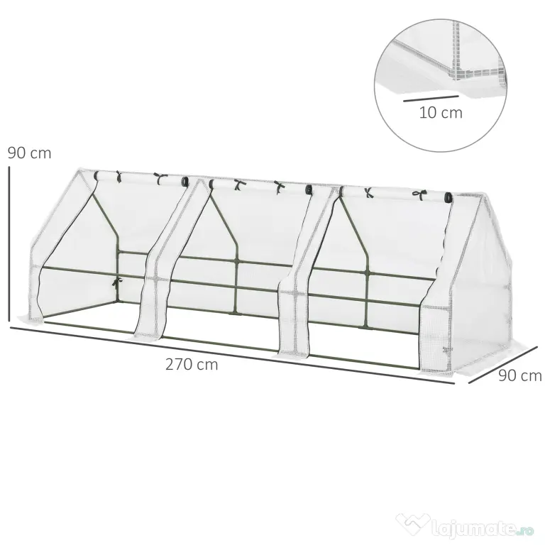 Outsunny Seră de Grădină Tip Tunel din PE pentru Cultivarea Plantelor și Florilor, cu Uși cu Fermoar, 270x90x90 cm, Alb | Aosom Romania
