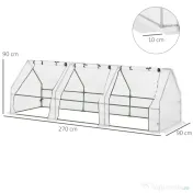 Outsunny Seră de Grădină Tip Tunel din PE pentru Cultivarea Plantelor și Florilor, cu Uși cu Fermoar, 270x90x90 cm, Alb | Aosom Romania 