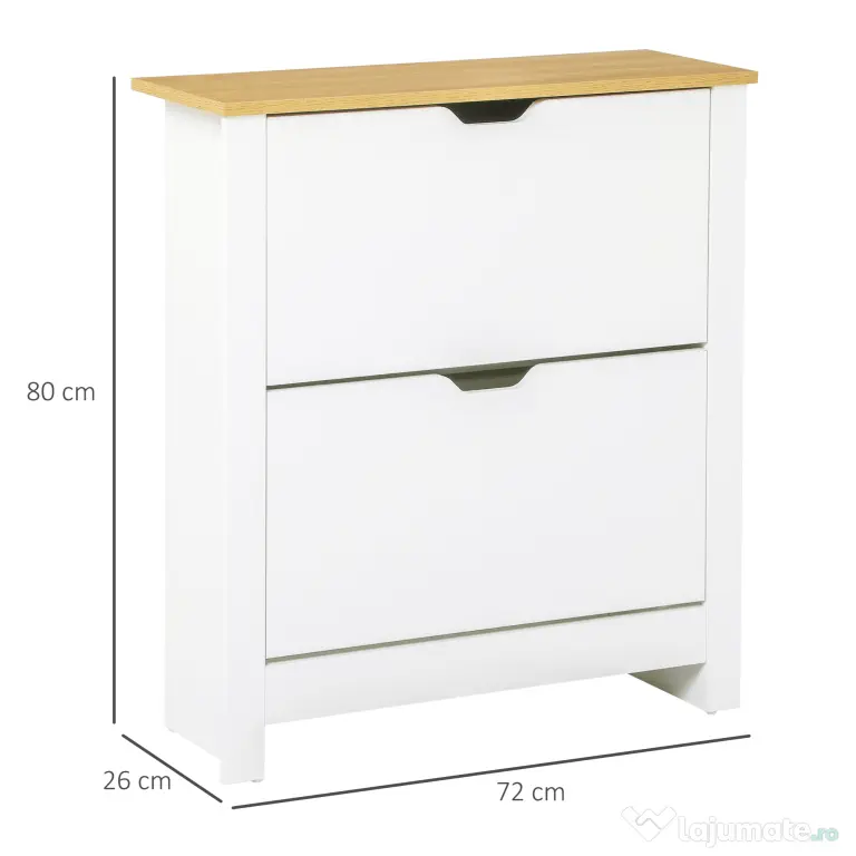 HOMCOM Dulap Hol, Capacitate 12 Perechi Max, dulap pantofi cu 2 Rafturi Reglabile și Detașabile, 72x26x80 cm, Alb | Aosom Romania