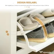 HOMCOM Dulap Hol, Capacitate 12 Perechi Max, dulap pantofi cu 2 Rafturi Reglabile și Detașabile, 72x26x80 cm, Alb | Aosom Romania 