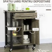 Carucior de bucatarie HOMCOM cu suport de pahare, sertar, rafturi, 4 roti | Aosom RO 