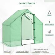 Outsunny Sera Cabina Portabila 180x100cmx168cm, Folie PE, Cadru de Otel, Usa cu Fermoar, Aerisire Superioara, Verde | Aosom Romania 