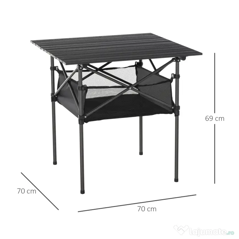 Outsunny Masă de Camping Pliabilă, Ușor de Transportat, Include Geantă de Călătorie, 70x70x69cm, Negru | Aosom Romania