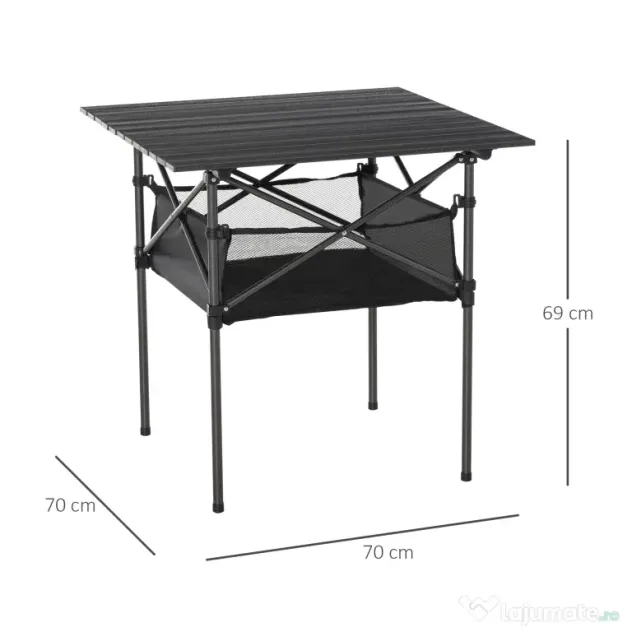 Outsunny Masă de Camping Pliabilă, Ușor de Transportat, Include Geantă de Călătorie, 70x70x69cm, Negru | Aosom Romania