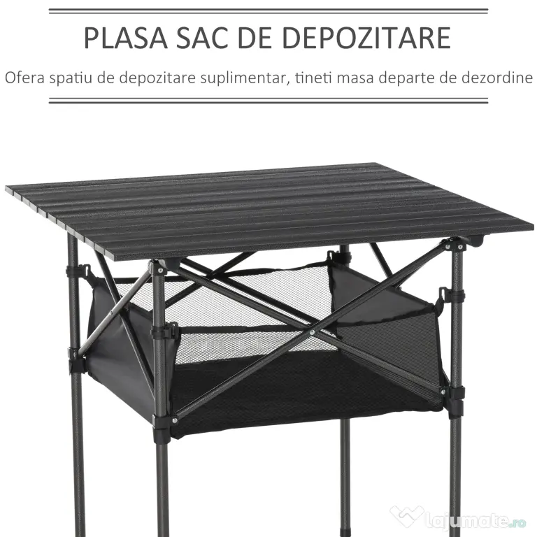 Outsunny Masă de Camping Pliabilă, Ușor de Transportat, Include Geantă de Călătorie, 70x70x69cm, Negru | Aosom Romania